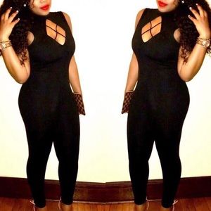 One piece black cotton suit.